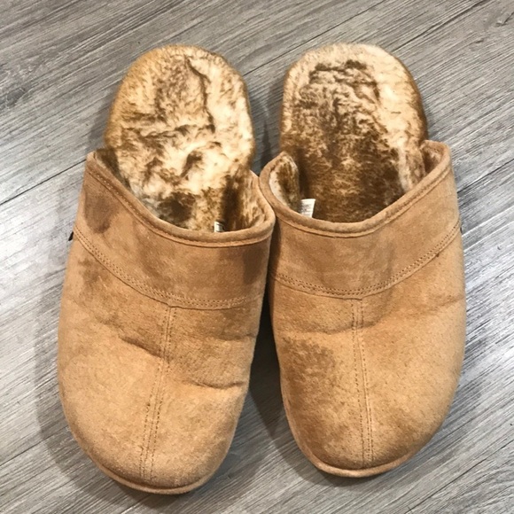 LAMO MEN'S SCUFF Faux Fur Chestnut Suede Upper Slippers size L - Picture 1 of 11